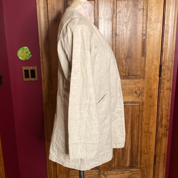 Eileen Fisher Cream Tan crinkled Linen Cotton blend long Jacket cardigan Sz XS - Picture 10 of 11
